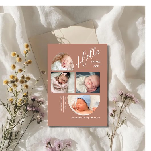 Modern Terracotta 4 Baby Photo Collage Birth Ankündigung