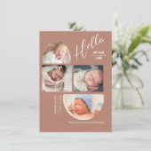 Modern Terracotta 4 Baby Photo Collage Birth Ankündigung (Stehend Vorderseite)