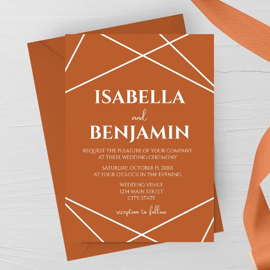 Modern Terracotta and White Geometric Wedding Einladung
