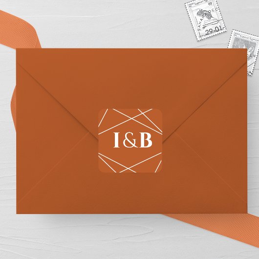 Modern Terracotta and White Geometric Wedding Quadratischer Aufkleber