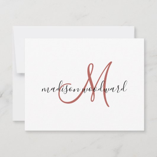 Modern Terracotta Black Script Monogram Note Card Mitteilungskarte (Vorderseite)