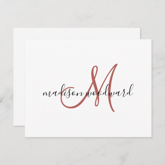 Modern Terracotta Black Script Monogram Note Card Mitteilungskarte (Vorne/Hinten)