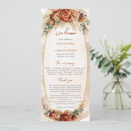 Modern Terracotta Blume Bordeaux Pampas Programm (Stehend Vorderseite)