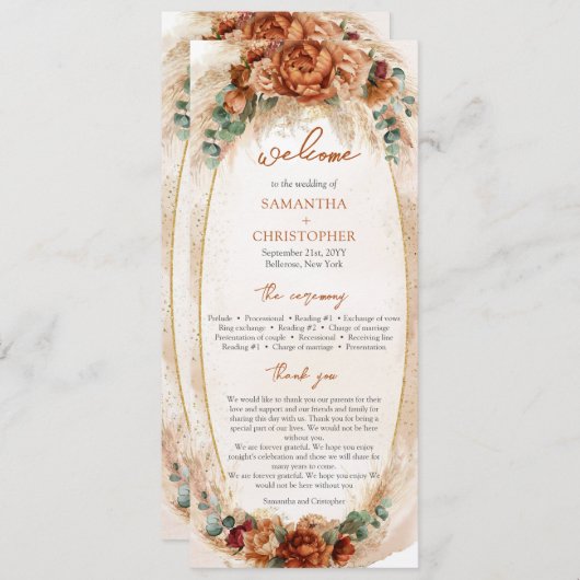 Modern Terracotta Blume Bordeaux Pampas Programm (Vorne/Hinten)