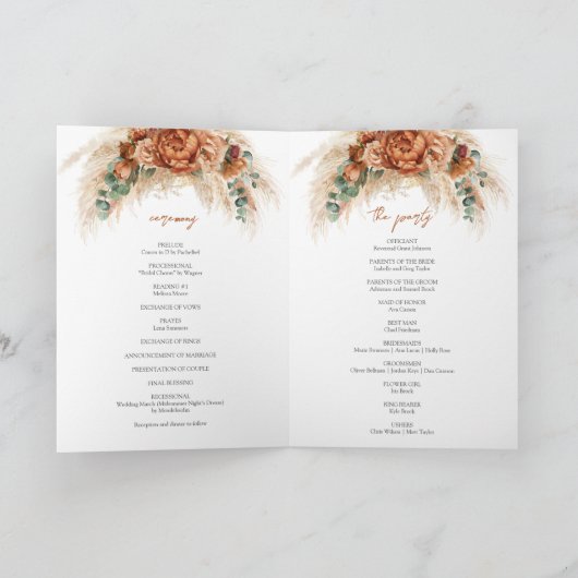 Modern Terracotta Blume Bordeaux Pampas Programm (Innenseite)