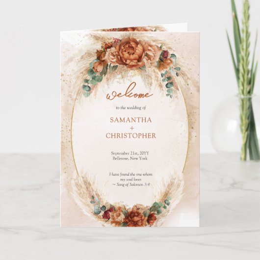 Modern Terracotta Blume Bordeaux Pampas Programm (Vorderseite)