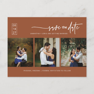 Modern Terracotta Boho Foto QR-Code Save the Date Postkarte