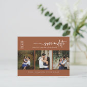 Modern Terracotta Boho Foto QR-Code Save the Date Postkarte (Stehend Vorderseite)