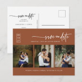 Modern Terracotta Boho Foto QR-Code Save the Date Postkarte (Vorne/Hinten)