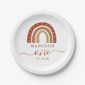 Modern Terracotta Boho Rainbow Birthday Pappteller (Vorderseite)