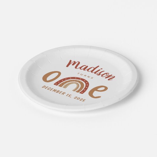 Modern Terracotta Boho Rainbow Pappteller (Schrägansicht)