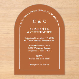 Modern Terracotta Brunt Orange Hochzeit im Herbst Acryleinladungen