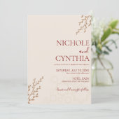 Modern Terracotta Burnt Orange Boho Wedding Einladung (Stehend Vorderseite)