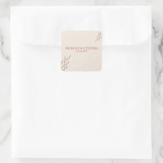 Modern Terracotta Burnt Orange Boho Wedding Quadratischer Aufkleber (Tasche)