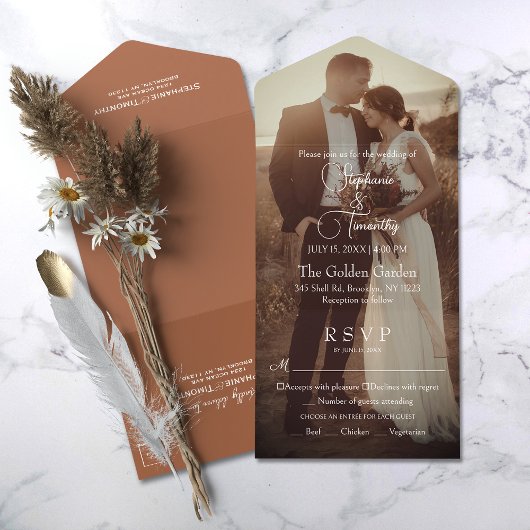 Modern Terracotta | Burnt Orange Foto Wedding All In One Einladung