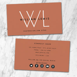 Modern Terracotta Burnt Orange Social Media Icons Visitenkarte