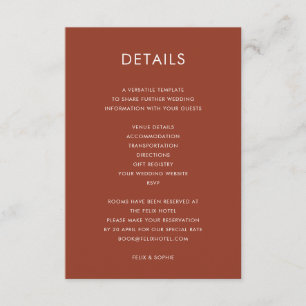 Modern Terracotta   Burnt Orange Wedding Details Begleitkarte