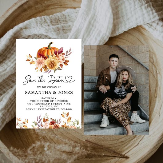 Modern Terracotta Floral Pumpkin Save The Date