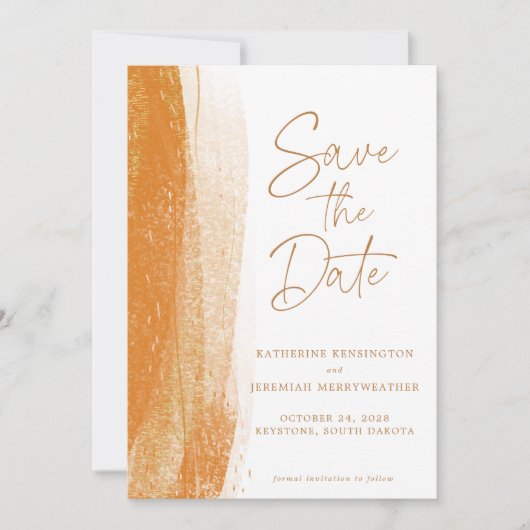 Modern Terracotta Gold Foil Save The Date (Vorderseite)