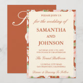 Modern Terracotta Ivory Floral Monogram Wedding Einladung (Vorne/Hinten)