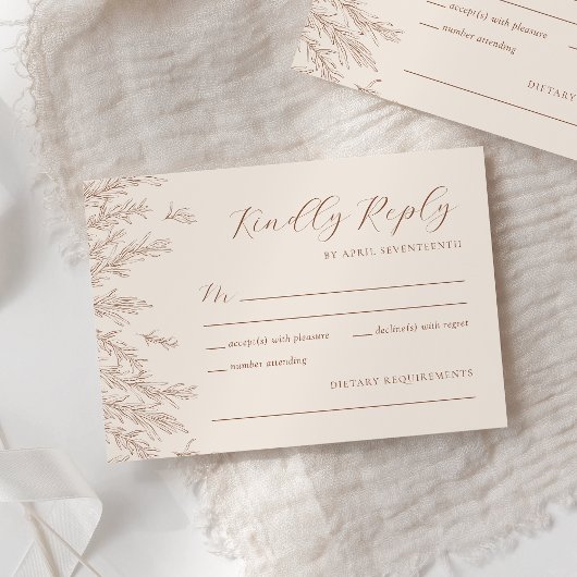 Modern Terracotta Ivory Minimal Blätter Hochzeit RSVP Karte