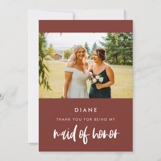Modern terracotta Maid of honor thank you card Einladung (Vorderseite)