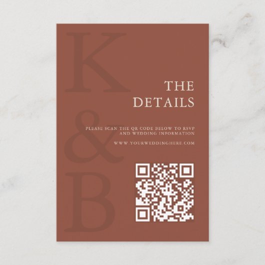 Modern Terracotta Monogram Minimalist Wedding Begleitkarte (Vorderseite)