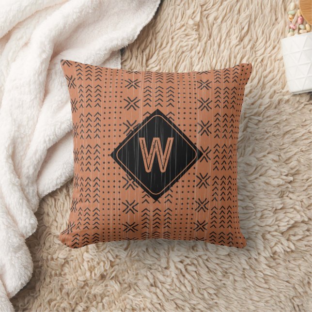 Modern Terracotta Mudcloth African Monogram Kissen (Decke)