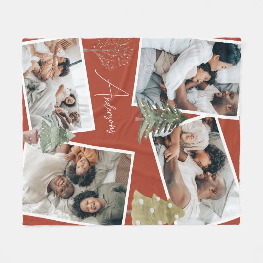 Modern Terracotta Multiphoto Christmas Pine Tree Fleecedecke (Vorderseite (Horizontal))