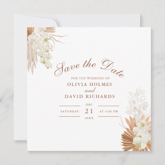 Modern Terracotta Pampas Grass Orchids Hochzeit Save The Date (Vorderseite)