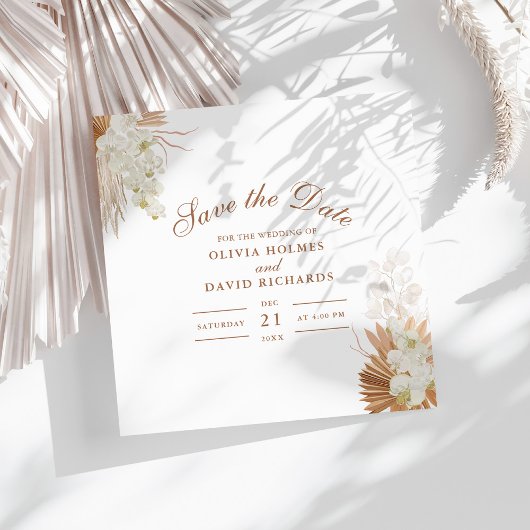Modern Terracotta Pampas Grass Orchids Hochzeit Save The Date