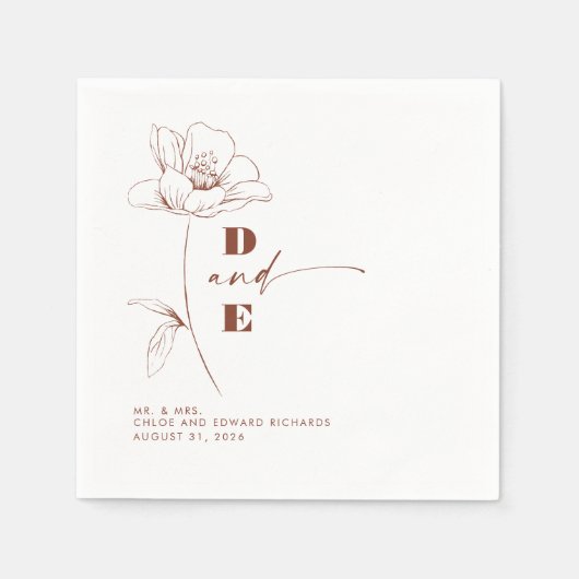 Modern Terracotta Peony Blumen Couple Monogram Serviette (Vorderseite)