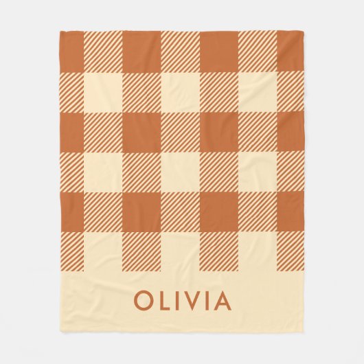 Modern Terracotta Personalisiert Gingham Fleecedecke (Vorderseite)