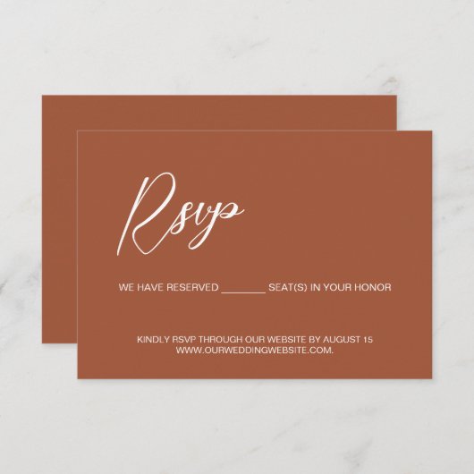 Modern Terracotta QR Code reserved seats wedding RSVP Karte (Vorne/Hinten)