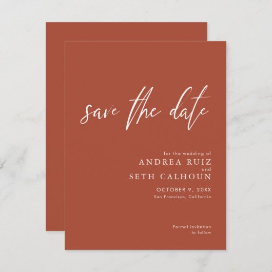 Modern Terracotta Save The Date (Vorne/Hinten)