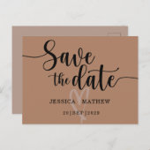 Modern Terracotta Save the Date Script Ankündigungspostkarte (Vorne/Hinten)
