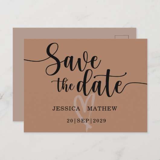 Modern Terracotta Save the Date Script Ankündigungspostkarte (Vorne/Hinten)
