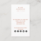 Modern Terracotta Watercolor QR Code Social Media Visitenkarte (Rückseite)