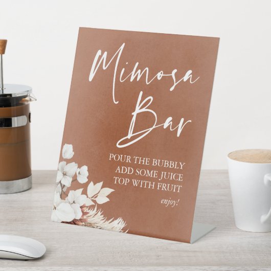 Modern Terracotta White Floral Boho Mimosa Bar Sockelschild (In SItu)