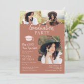 Modern Terrakotta Pinselstrich 3 Foto Abschluss Einladung (Stehend Vorderseite)