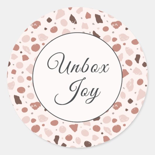 Modern Terrazzo | Trendy "Unbox Joy" Runder Aufkleber (Vorderseite)