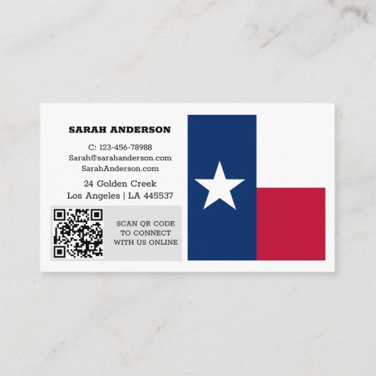 Modern Texas Business Card, Texas Flag / USA Visitenkarte (Rückseite)