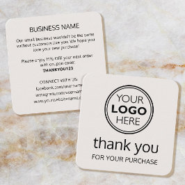 Modern Thank You Logo Small Business Off-White Quadratische Visitenkarte