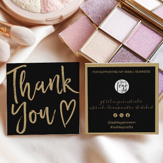 Modern thank you script order gold black quadratische visitenkarte