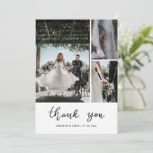 Modern Thank You Script Wedding Photo Dankeskarte (Stehend Vorderseite)
