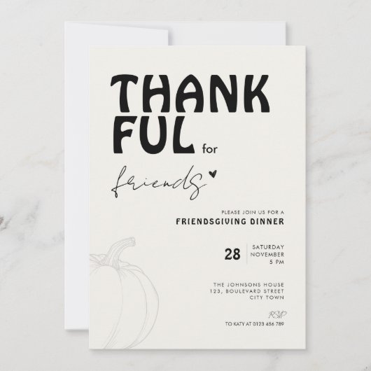 Modern Thankful for Friends: Friendsgiving Einladung (Vorderseite)