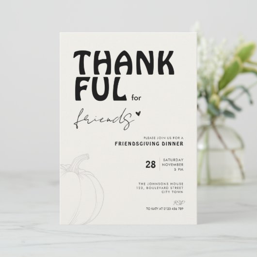 Modern Thankful for Friends: Friendsgiving Einladung (Stehend Vorderseite)
