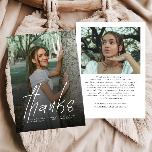 Modern Thanks Script Simple Photo Graduation Dankeskarte