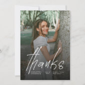 Modern Thanks Script Simple Photo Graduation Dankeskarte (Vorderseite)