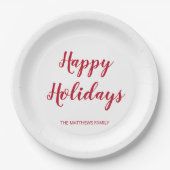 Modern Thick Red Script Happy Holidays Weihnachten Pappteller (Vorderseite)